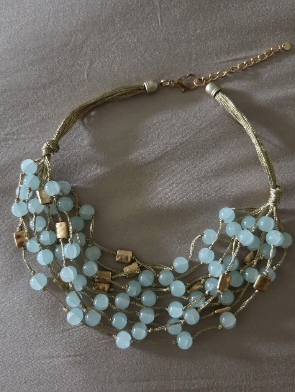 Multi-Strand Necklace - Light Blue (Aventurine?) Beads - style like Lucky Brand
